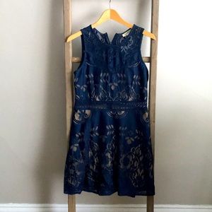 Navy Blue Lace Empire Waist Dress